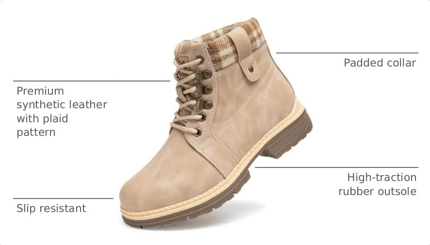 Image of COTTIMO Snow Hiking Winter Boots for Women - Casual Brown Combat Work Boot - Non-slip Fur-Lined Ankle Boots - Fashion Boots Waterproof Leather Shoes