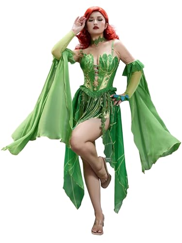 Mobbunny Women Anime Derivative Sexy Lingerie Halloween Costume Vine Style Elf Fairy Irregular Dress with Sleeves (L)