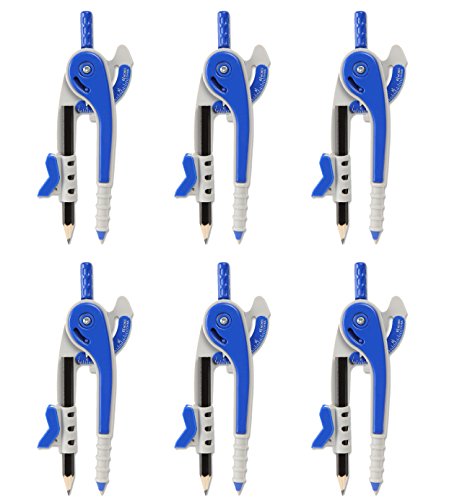 Compass with #2 Pencil – Up to 6 Inch Diameter - Easily Draw Neat Circles - Safe Blunt Point for Safe Use by Children - 6-Pack