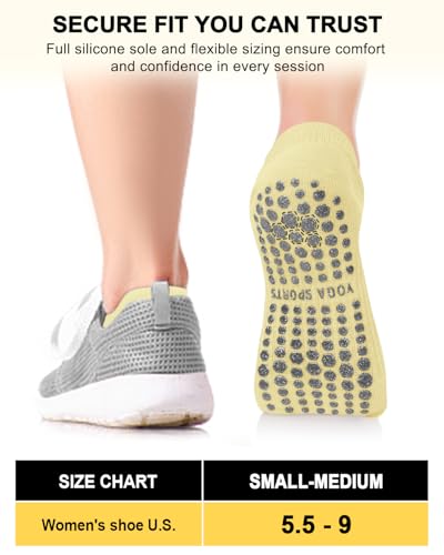 Image of Aoliks 6 Pairs Pilates Grip Socks for Women, Non-slip Yoga Athletic Socks for Barre Ballet Barefoot Workout Hospital