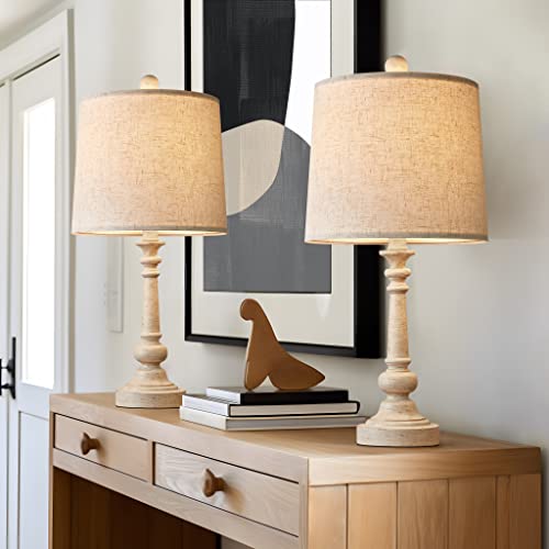 Pokat 21" Retro Style Farmhouse Table Lamp Sets Of 2 For Living Room Bedroom Rustic Bedside Nightstand Lamp Linen Washed #TOP18