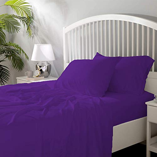 Image of YRM Bedding's - Egyptian Cotton Bedsheet 400-TC Premium Hotel Quality 1 Bedsheet (92x102) + 2 Pillow Covers (18x28) - (Queen Size, Dark Purple Color)