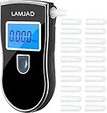 Breathalyzer, LAMJAD Professional Alcohol Tester with 20 Mouthpieces, Portable Breath Alcohol Tester with Blue Backlight LCD Screen for Personal and Professional Use