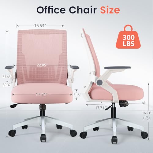 Image of GTPLAYER Ergonomic Office Chair with Flip-up Armrests Executive Computer Chair for Home Office, Breathable Mesh & Comfy Lumbar Support, Pink