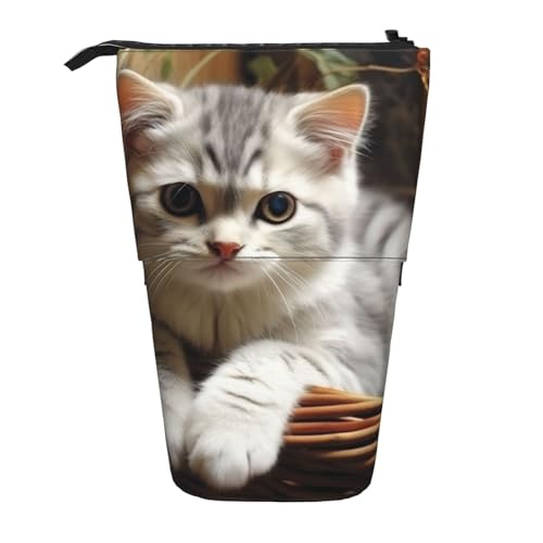 LHBWCVN 猫 コスメ バッグ 立ち筆箱 伸縮 筆箱 携帯用 筆入れ かわいい 立ち上がる 筆入れ レディース メンズ 旅行 小銭入れ 財布
