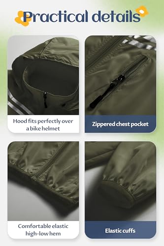 Image of CREATMO US Boys Girls Rain Coat Kids Reflective Cycling Jacket Waterproof Packable Children Windbreaker With Removable Hood