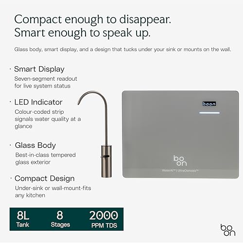 Image of Boon Tap RO Under-The-Counter Water Purifier | UltraOsmosis Filtration | WaterAI App (iF Design Award 2026) | 360 Swivel Tap (Black Matte) | 8L Storage | 2-Year Warranty