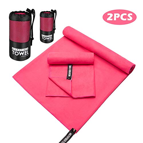 WATSABR Handtuch-Mikrofaser Handtücher, 2 Größen - kompakt, Ultra leicht & schnelltrocknend Handtücher,Perfekte Sporthandtuch, Strandhandtuch, Reisehandtuch und Badehandtücher(Pink)