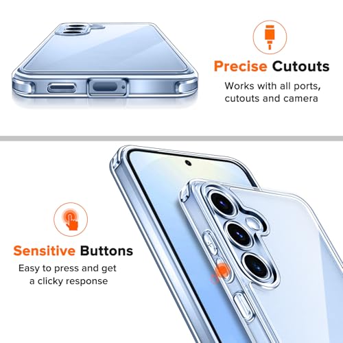 ivoler Nie Vergilbung Klar Hülle für Samsung Galaxy S25 5G, 1 Handyhülle mit 2 Stück Panzer Schutz Glas, [Militärischer Schutz] Stoßfest Transparent Schutzhülle Dünn Durchsichtige Case 6