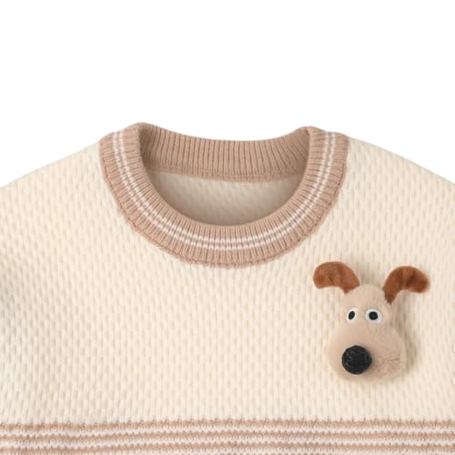 Image of Bold N Elegant Kid's Full Sleeve 3D Cute Puppy Plush Toy Brooch Cartoon Warm Woolen Winter Holiday Party Pullover Sweater Cardigan for Boys & Girls
