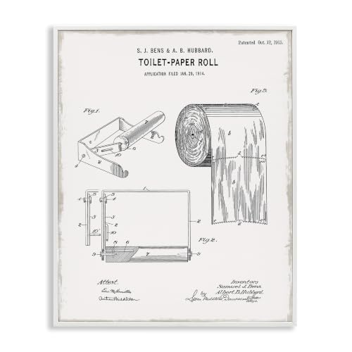Bathroom Toilet Paper Roll Blueprint, 16 x 20 Inch Framed Giclée Print