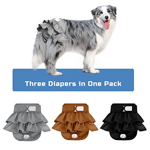 Washable Dog Diapers Female 3 Pack Reusable Highly Absorbent Doggie Diapers, Flexible Doggy Diapers Female Durable Leak-Proof Diapers For Dog Period Heat Incontinence Potty Training,L #TOP3