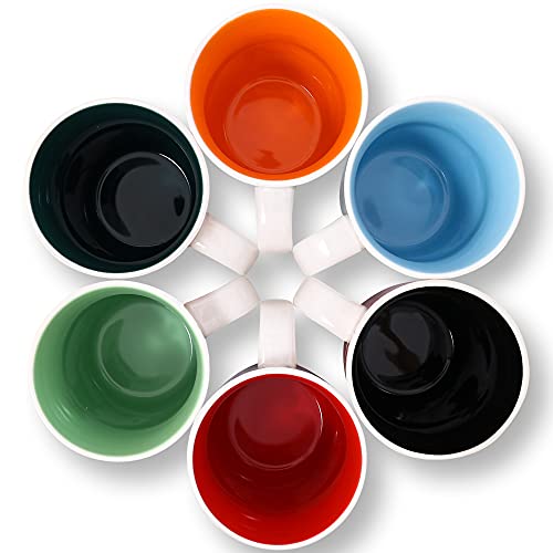 Weunum Coffee Mugs, Set Of 6,Modern Colorful 14 Oz Cute Porcelain Mugs/Cups With Large Handle,For Tea,Latte,Cappuccino,Milk,Cocoa, Coffee Cups For Women Men, Vibrant Colors #TOP5