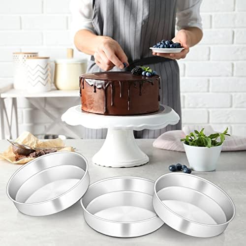 8 Inch Round Cake Tin Set of 3, Onader Stainless Steel Cake Mould Pan for Baking, Ideal for Birthday Christmas Wedding Layer Cakes, Non-Toxic & Healthy, Mirror Finished & Dishwasher Safe