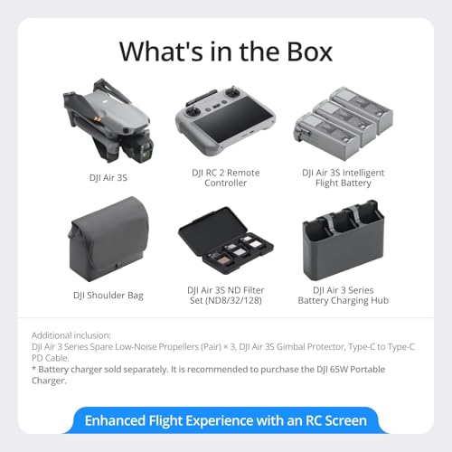 Image of DJI Air 3S Fly More Combo (RC 2 Screen Remote) Drone with 1 inch CMOS Wide-Angle & Medium Tele Camera, 4K /60fps, Omnidirectional Sensing, Smart RTH, 3 Battery Bundle with Deco Gear Accessories & Software