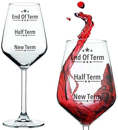 FLOW Barware Teacher Gifts, End of Term Wine Glass | Fun Novelty Teacher Wine Glass | Teachers Thank You Gift | Fun Printed Teacher's Appreciation Gifts Sets