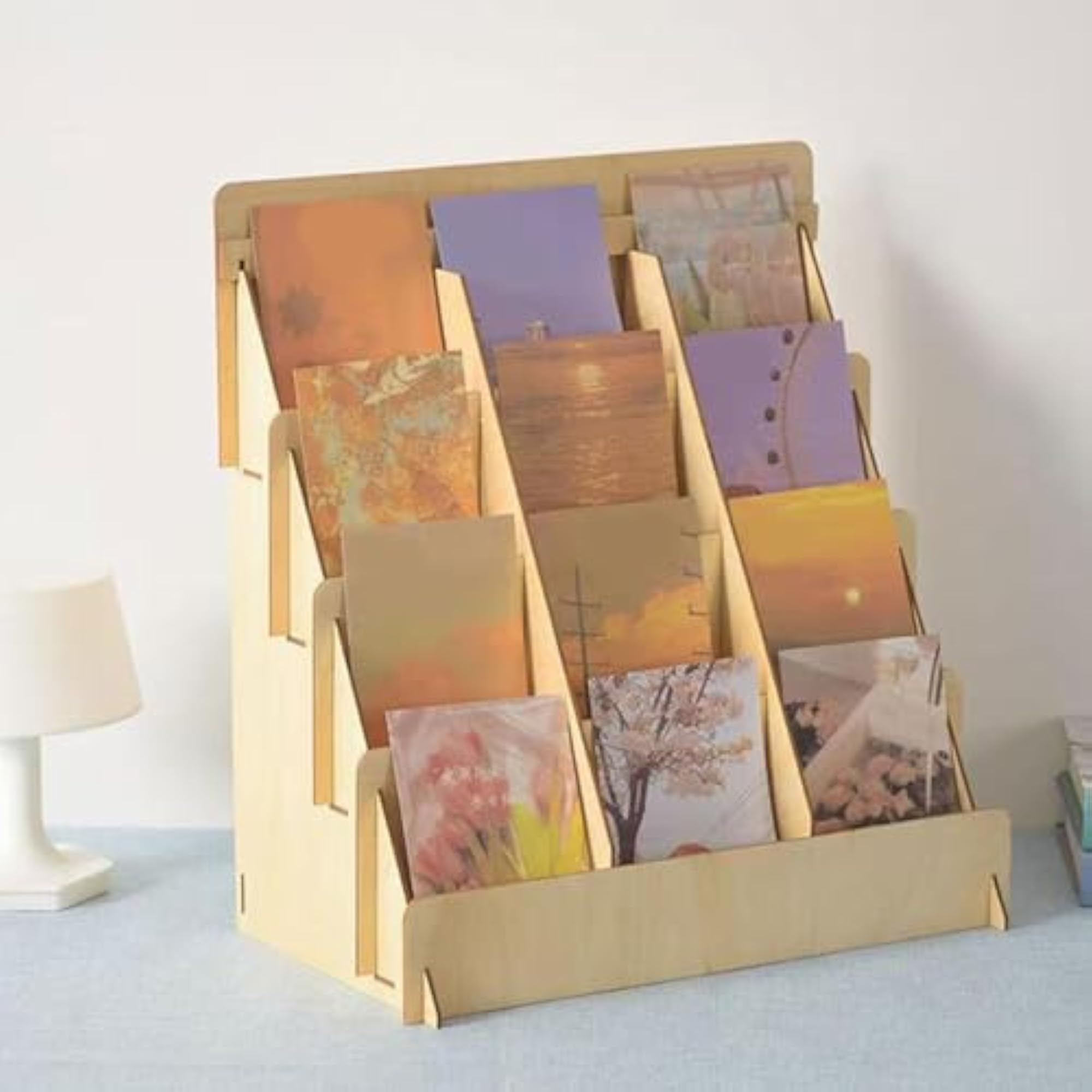 Wooden Greeting Card Display Stand, Portable 4 Tier