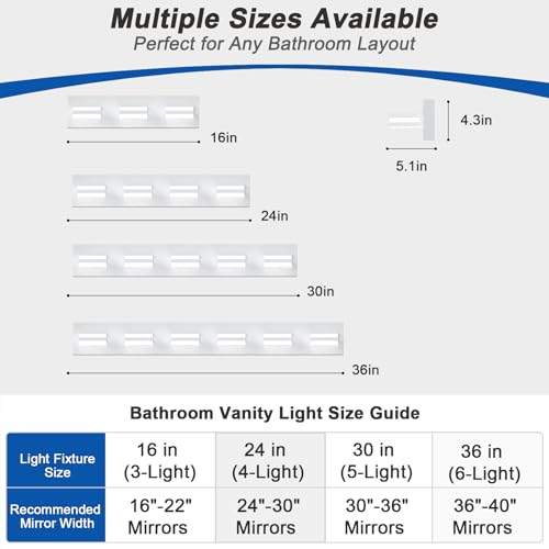 Image of IZORRO LED Modern Bathroom Lights Fixtures(5-Light,Dimmable,360Rotate),Matte White Acrylic Wall Lighting,Vanity Lights for Bathroom Over Mirror - 6000k 30In (No Assembly Required)