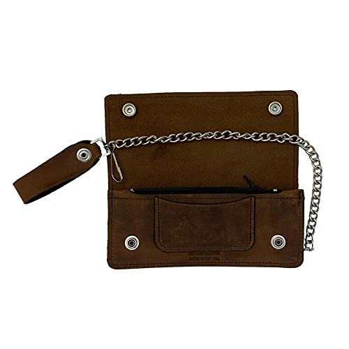 Brown Leather Trucker Wallet with Zipper and Snap Closure - 7 Inches2