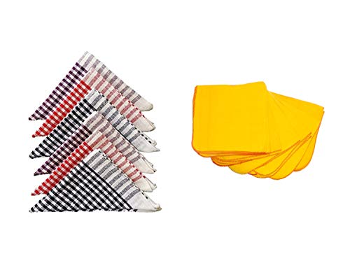 Manan Cotton Large Kitchen Towel, Dishcloths, Wiping Cloths (Multicolour, 45 X 65 cm, 30 x 30 cm) -Pack of 12