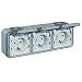 Produktbild LEGRAND, Plexo Classic Feuchtraum-Aufputz-Schutzkontakt-Steckdose, 3-fach (SL), horizontal, vorverschient, 16 A/250 V, IP44 - IK07, grau, 069743