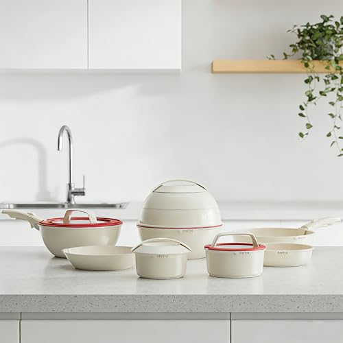 Image of OMTM Ceramic Non-Stick Cookware Set Pots and Pans with Detachable Handle