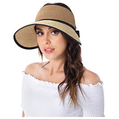 Naivlizer Wide Brim Sun Hat Women Floppy Straw Beach Hat UPF Roll up Outdoor Travel Summer - - M Cover