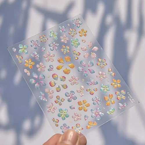 Image of Flower Nail Stickers for Nail Art Colorful Spring Summer Floral Nail Decals 5D Embossed Self Adhesive with Design Five-petaled Flowers Nail Charm for Women Girls Kid Manicure Supplies Accessories