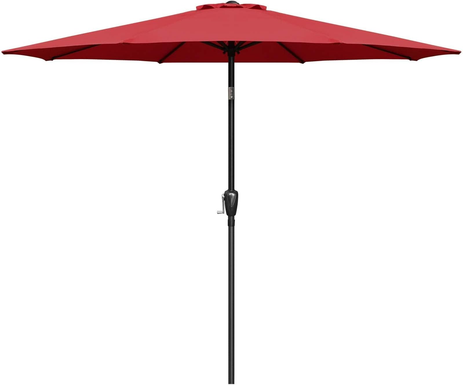 Simple Deluxe 9' Patio Umbrella Outdoor Table Market Yard Umbrella with Push Button Tilt/Crank, 8 Sturdy Ribs for Garden, Deck, Backyard, Pool, Red