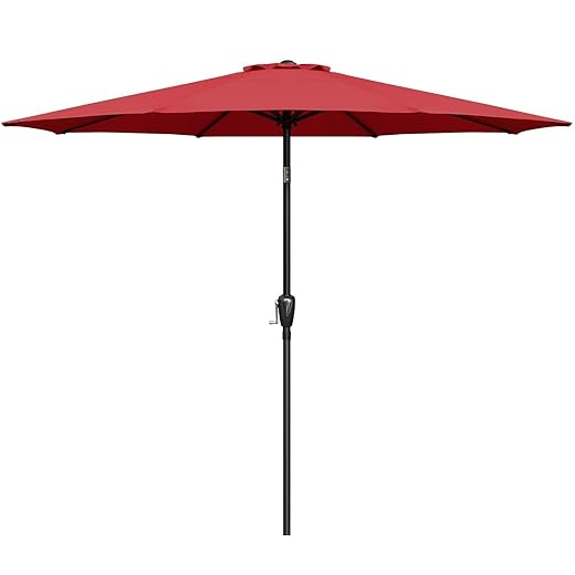 Simple Deluxe 9' Patio Umbrella Outdoor Table Market Yard Umbrella with Push Button Tilt/Crank, 8 Sturdy Ribs for Garden, Deck, Backyard, Pool, Red