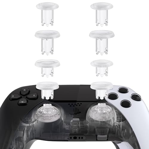 Image of eXtremeRate ThumbsGear V3 Interchangeable Ergonomic Thumbsticks for PS5 Controller, Replacement Analog Thumb Sticks for PS4 Controller - 4 Height Adjustable Convex & Concave Grip Joysticks - Clear