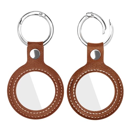 2 Pcs Quarter Holder Keychain AA Coins Chip Keychain Hand-Made PU Leather Sobriety Coin Holder Size 40mm with Crystal Clear Windows Perfect for Recovery Medallions Collectible Coins