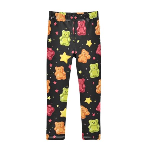 Lovely Gummy Bear and Stars Girls Casual Leggings for Kids Printed Long Pant Bottoms Stretch and Soft
