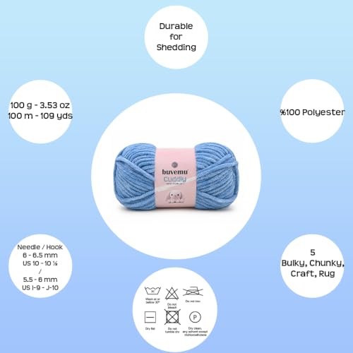 Image of Cuddly Velvet Chenille Yarn, Super Soft Bulky, Blue, 3-Pack