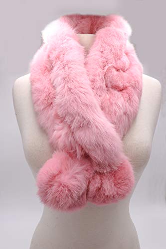 surell Long Rabbit Ball Scarf - Womens Neck Trim Scarf - Winter Collar Wrap (Light Pink)2