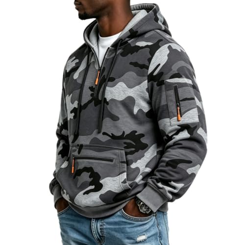 LGHLMCL Camo Hoodie Fleece Quarter Zip Pullover Tactical Hoodies for Men - image 2