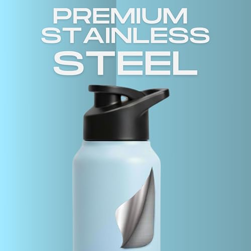 Image of Speedex Engraved Name Stainless Steel Sipper Water Bottle 1 Ltr - Customised Personalised Bottle for Kids & Adults, School, Gym, Sports, Black, Set of 1 (Dual Blue, Set Of 1)