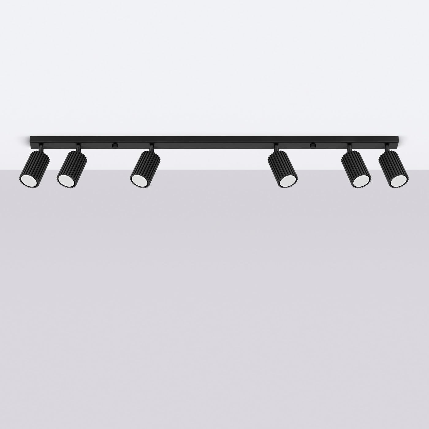SOLLUX lighting Plafonnier LED - Spot de Plafond - en Aluminium - 6 Abat-jours - 117 x 6,5 x 16,5 cm - Karbon Noir
