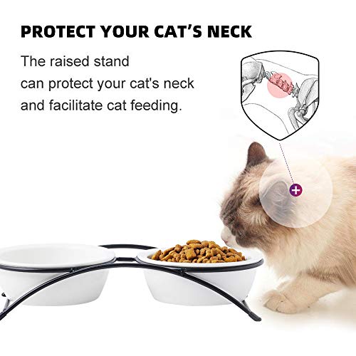 Elevated Cat Bowls, Dog Bowl, Ceramic Raised Cat Food Water Bowl Set with Metal Stand for Indoor Cats Small Dog, Prevent Neck Pain,12 Ounces, Cute Paw Pattern Elevated Cat Bowls, Dog Bowl, Ceramic Raised Cat Food Water Bowl Set with Metal Stand for Indoor Cats Small Dog, Prevent Neck Pain,12 Ounces, Cute Paw Pattern