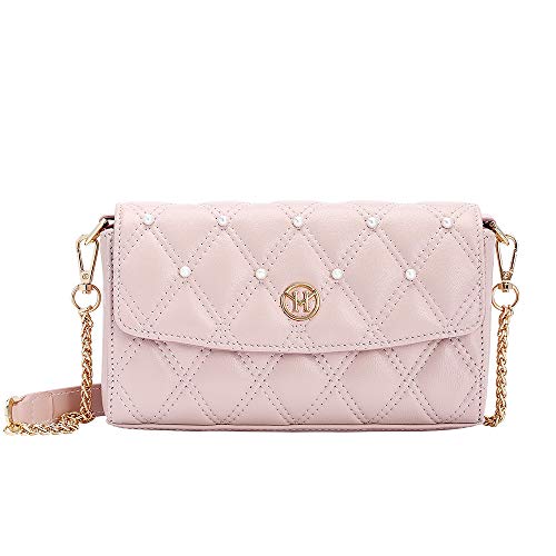 VICTORIA HYDE Bolsa de mão acolchoada para mulheres bolsa transversal de couro bolsa envelope pérola de viagem, rosa, 4.5*7.9*2.36 inches