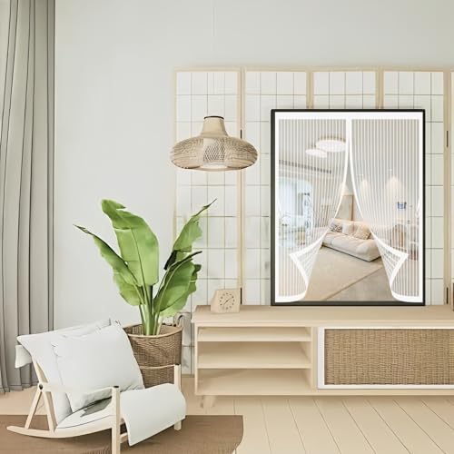 Rideau Moustiquaire Fenetre 83 x 92 cm Anti-Moustiques, Fermeture Automatique, Sans Perçage, Maille Fine, Rideau de Anti-Insectes pour Portes, Différentes Tailles, Blanc