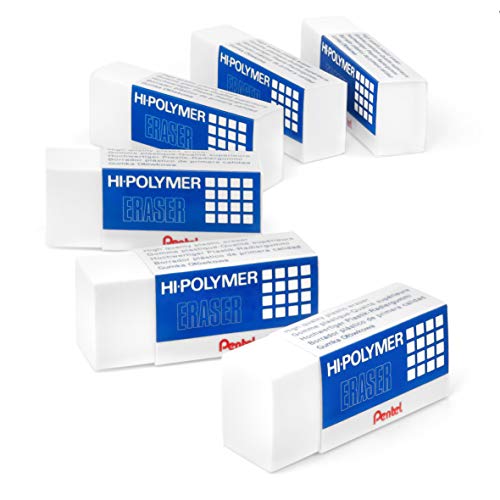 Hi-Polymer Small Mini Plastic Rubbers Erasers - White - Pack of 6