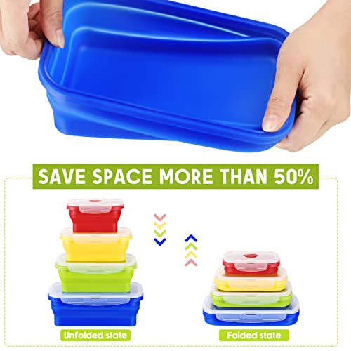 4 Sets 16 Pcs Silicone Food Storage Containers With Lids Collapsible Meal Prep Container Silicone Food Box Microwave Lunch Containers Leftover Meal Box, Dishwasher And Freezer Safe (Multicolor) #TOP2