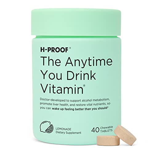 H-PROOF The Anytime You Drink Vitamin for Alcohol Metabolism, Liver Health, and Immunity Support with Electrolytes, Antioxidants, Milk Thistle,and More, 40 Chewable Tablets (20 Servings) (Lemonade)