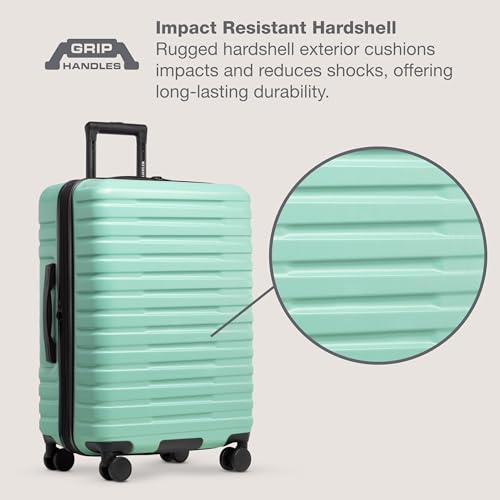 U.S. Traveler Boren Polycarbonate Hardside Rugged Travel Suitcase Luggage with 8 Spinner Wheels, Aluminum Handle, Mint, Carry-on 22-Inch, USB Port
