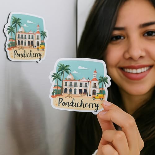 Image of Naxon Pondicherry Theme Souvenir Wooden Fridge Magnet for Refrigerator - Printed Fridge Magnet for Kitchen & Home Decor | Perfect Souvenir Gift | Size 3x3 in | Pack of 1