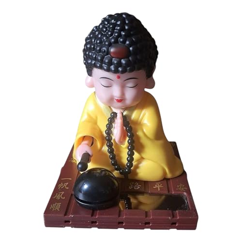 Image of Solar Powered Buddha Bobblehead Decorative Showpiece 9.5 cm | Dancing Buddha Dashboard Toy for Car Office Desk Home Decor | Automatic Solar Energy Moving Figurine (Yellow)