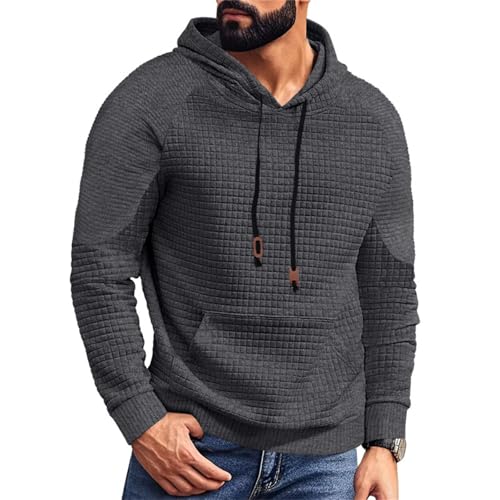 Sweat à capuche pour homme en tricot gaufré thermique avec poche ventrale