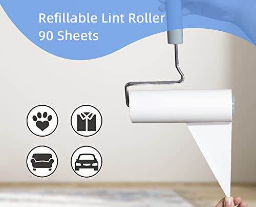 Yabeepet Extreme Sticky Large Surface Lint Roller, Long Handle Pet Hair Remover, Designed For Removing Pet Dog Cat Hair 90 Sheets, 6.5Inch Width (1 Roller+2 Refills) #TOP1