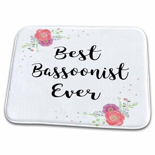 3dRose Bathroom Bath Rug Mat - Floral Best Bassoonist Ever Watercolor Pink Flowers Bassoon Player Love Series